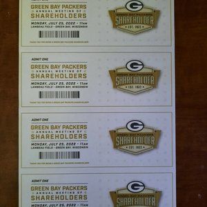 2 2023 GREEN BAY PACKERS STOCK STOCKHOLDERS ANNUAL MEETING TICKETS 7/24 BE THERE